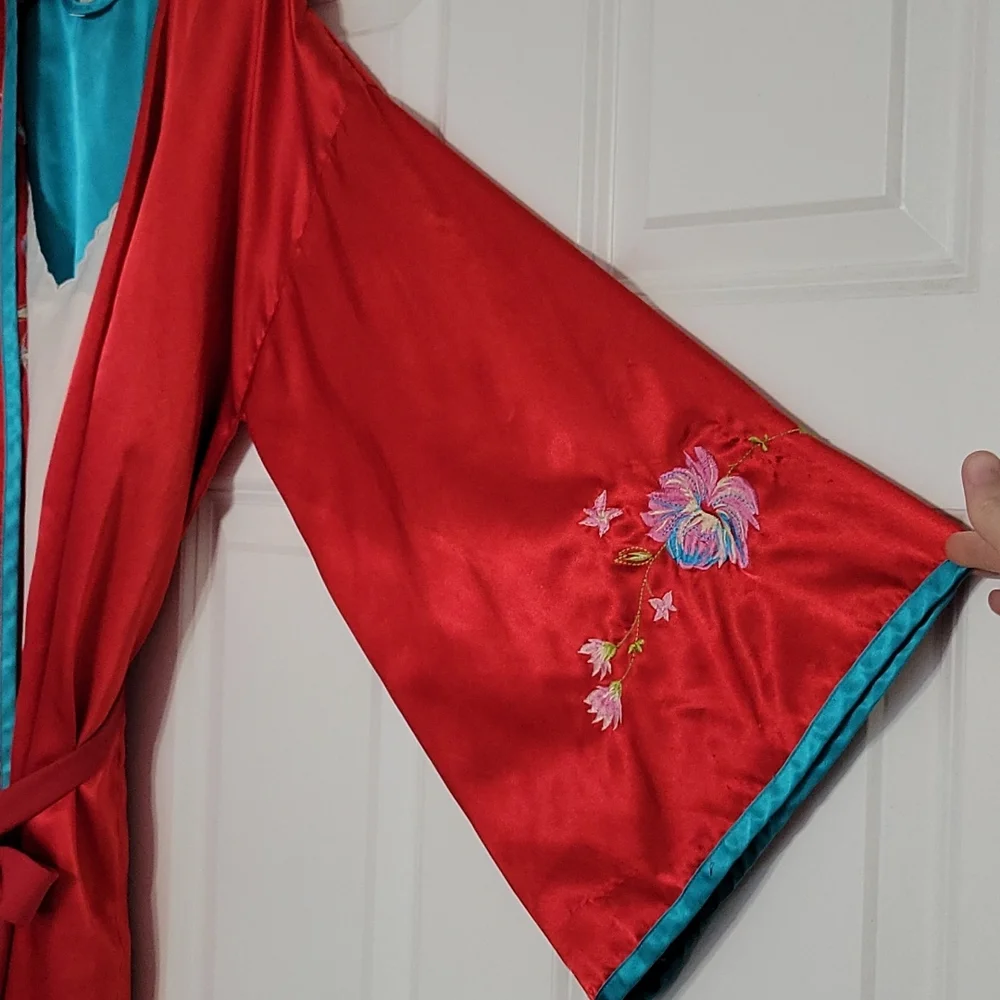 Flora Nikrooz Red Satin Embroidered Kimono - Picture 4 of 10